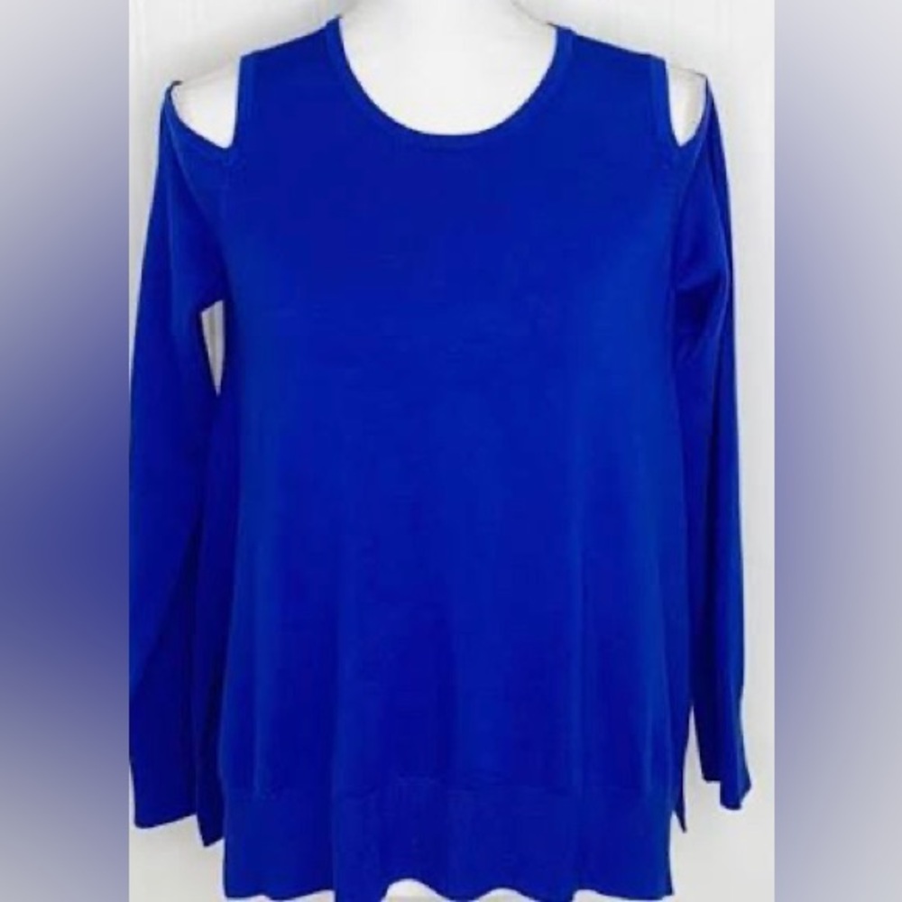 Central Park West Cold Shoulder Blue Sweater - Size Medium